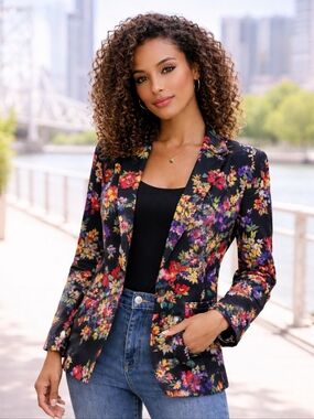 NWT Liverpool Los Angeles Floral Print Blazer Size S $249 CAD Boutique Jacket